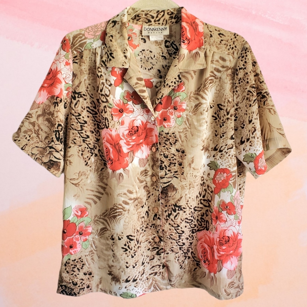 Vintage Leopard Floral Button-down